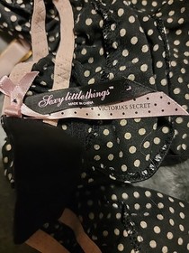 Victoria's Secret Sexy Little Things Polka Dot Bra & Garter Thong Set 36C/L