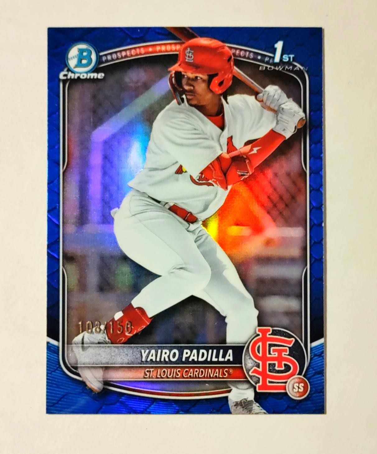 Yairo Padilla 2025 1st Bowman Chrome BLUE Reptilian REFRACTOR 108/150 Raw RC V6