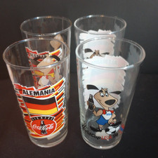 Lot of 4 Vtg 1994 World Cup USA Coca Cola Glasses Germany Alemania Soccer Mascot