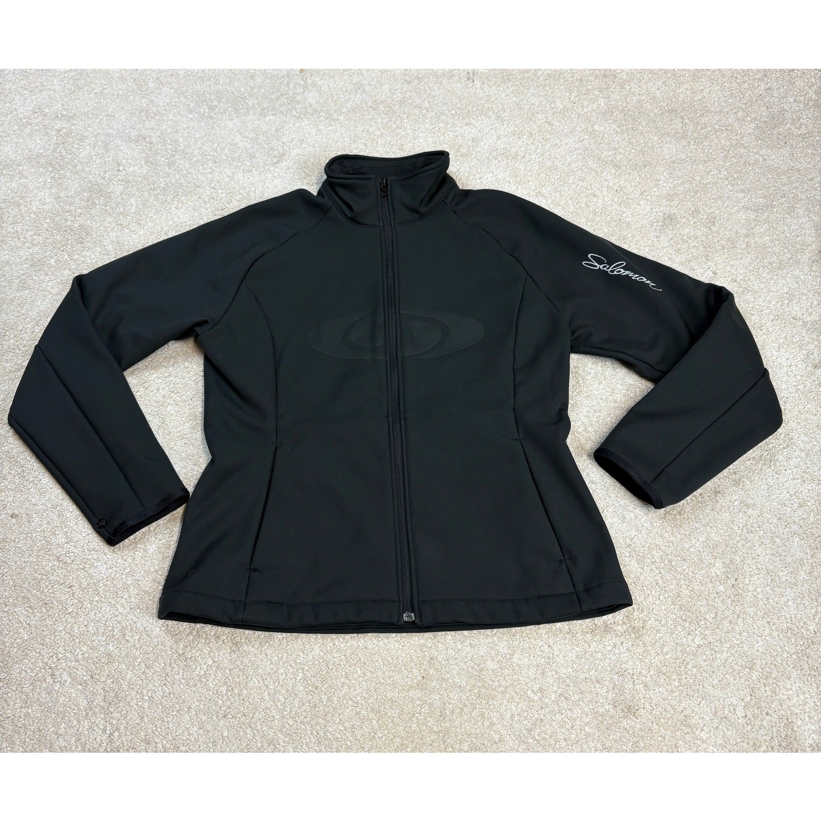 Salomon Softshell Giacca Nera con Collo e Zip Strato Esterno Taglia M