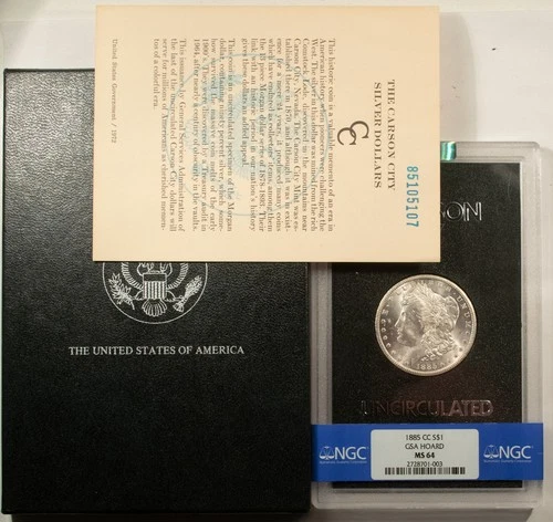 1885-CC $1 MORGAN DOLLAR GSA - NGC MS-64 UNCIRCULATED W/ BOX & CARD, CARSON CITY