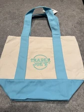 Limited Trader Joe's Mini Canvas Tote Bag 2025 Rare - Pastel Blue
