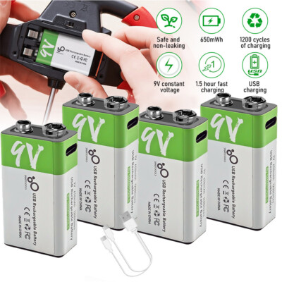 2023 9V 9 Volt Li-ion USB Rechargeable Batteries 5850mWh Lithium Ion Batteries