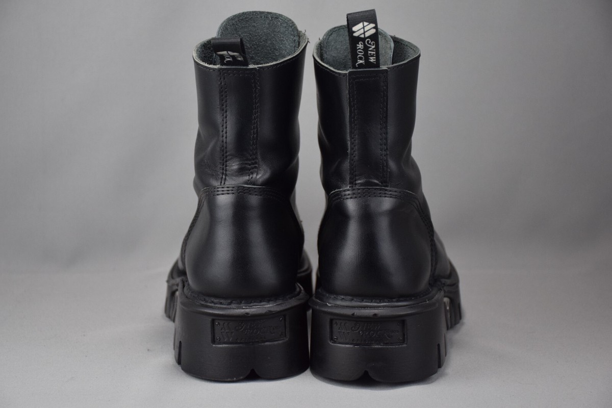 New Rock Boot Black Reactor Leather Laces M-MILI084N-S3 Size