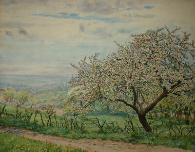 Auguste Döll - spring landscape on the way with a view over Klosterneuburg