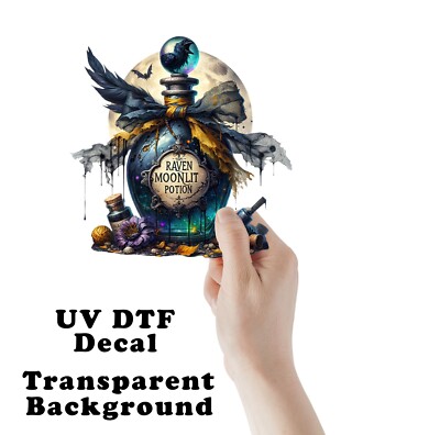 Halloween Raven Moonlit Potion UV DTF Transparent Sticker / Decal