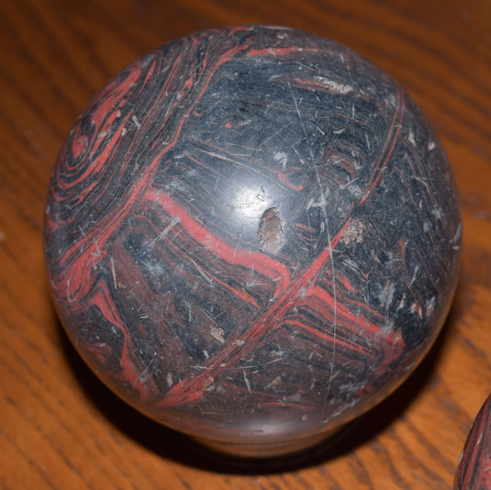 Vintage Candlepin Bowling Balls Set of 3 2lb 6oz Red Black Swirl