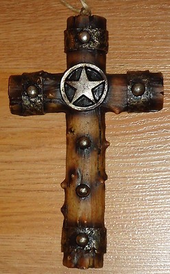 Western Rugged Cross Country Western RUGGED CROSS w/Star resin Christmas Ornament 5.5