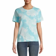 Time and True ~ XS short sleeved sweatshirt aqua blue clouds tie dye ~ Brand new