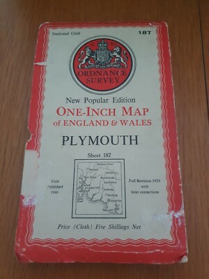 Vintage National Grid Ordnance Survey Map Plymouth Sheet 187 (B.37)