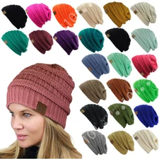 CC Beanie New Women's Knit Slouchy Thick Cap Hat Unisex Solid Color C.C Beanie