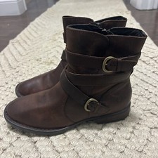 BORN Easton Womens Boots Shoes  7M Ankle Dress  Brown Leather Buckle Zip Lined