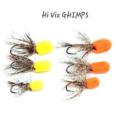 12 NEW YELLOW RUTLAND BARBLESS Hi-VIZ GHIMPS BEST SELLER TROUT FLIES  IAIN BARR