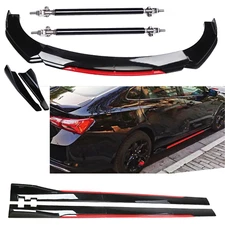 For Nissan Altima Front Bumper Lip Splitter + Side Skirt Glossy Black +Red G