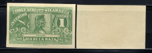 1937 Nicaragua Air Post Stamp - Scott #C215/AP11 1c Green  Imperf  MNH  