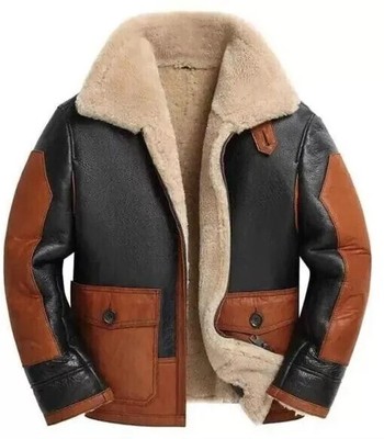 Men's RAF B3 Bomber Aviator Real Sheepskin Pilot Flying Shearling Leather Jacket