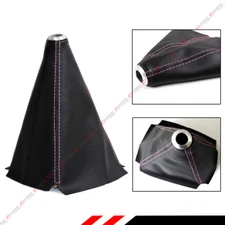 BLACK PVC LEATHER MANUAL SHIFT SHIFTER BOOT COVER WITH PINK STITCHING FOR ACURA
