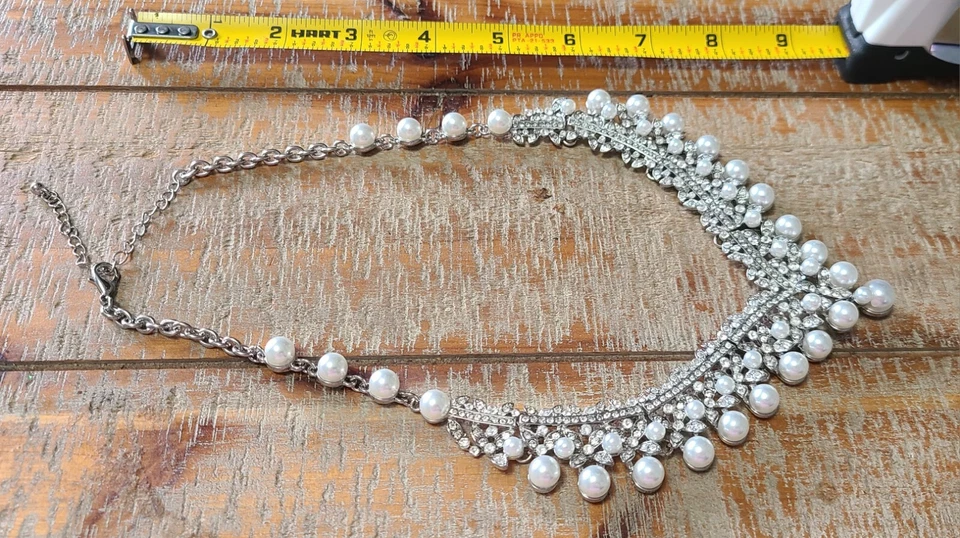 Wedding Bridal Statement Necklace Pearls & Rhinestones Statement - Image 3 of 4