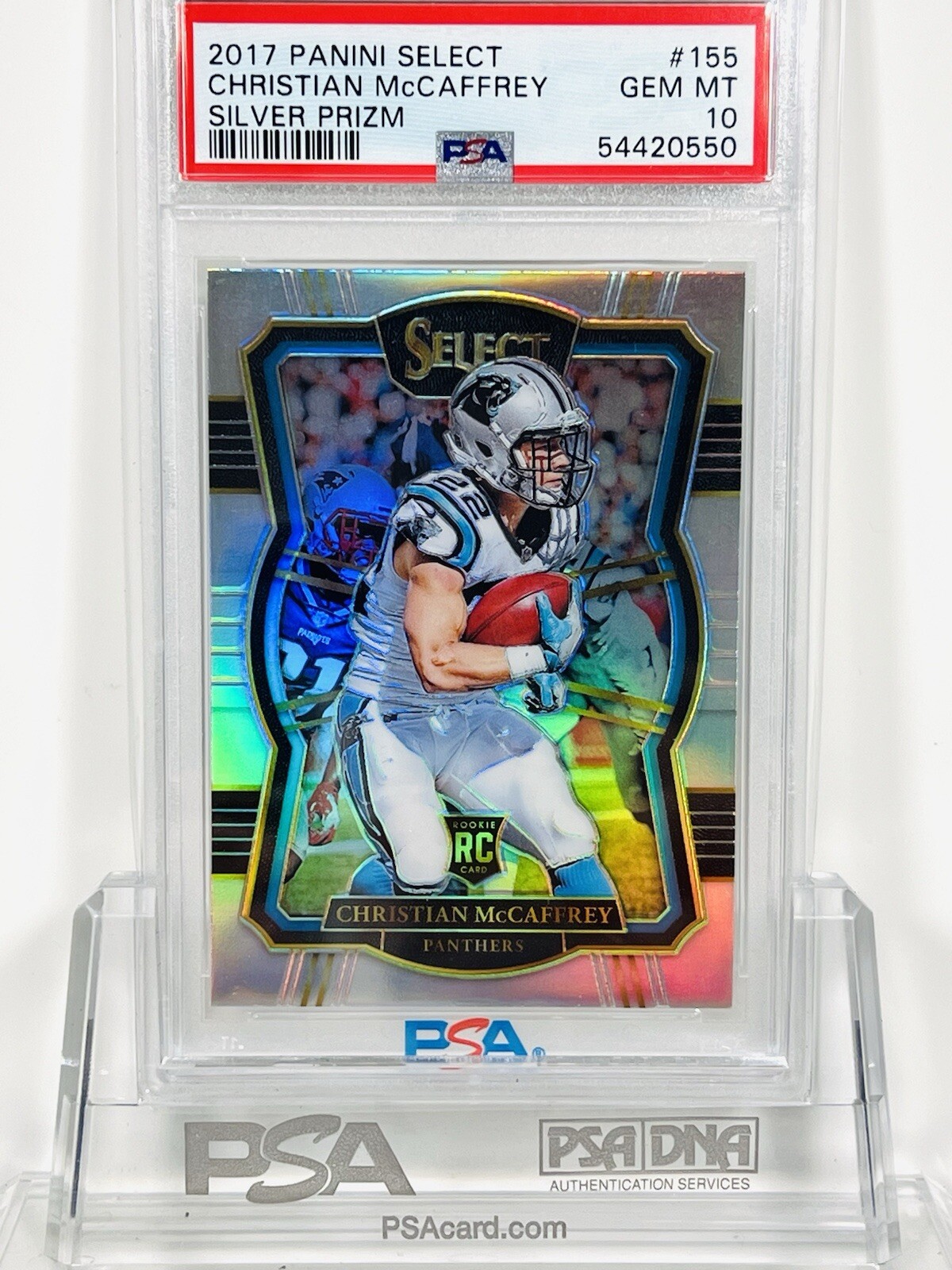 2017 Panini Select Christian Mccaffrey RC Silver Premier Prizm PSA 10 Gem Mint
