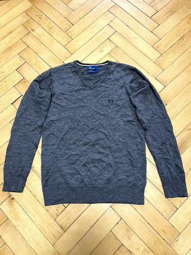 Merino Wool Jumper V-Neck Pullover Gray 