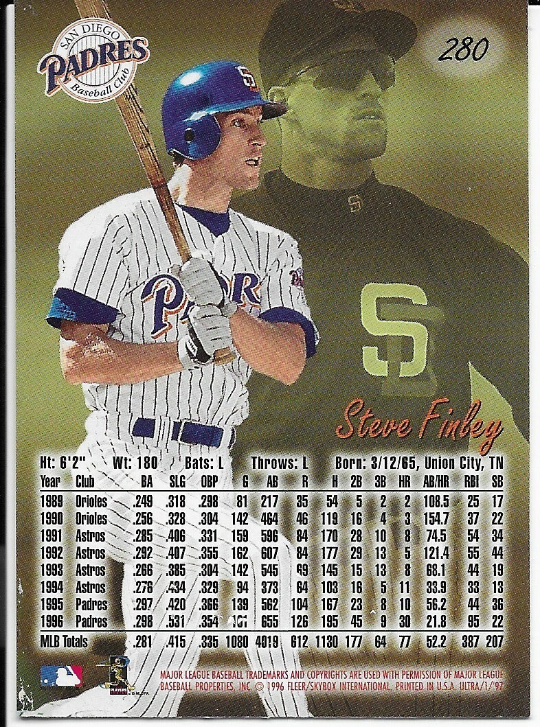 1997 Ultra San Diego Padres Baseball Card #280 Steve Finley