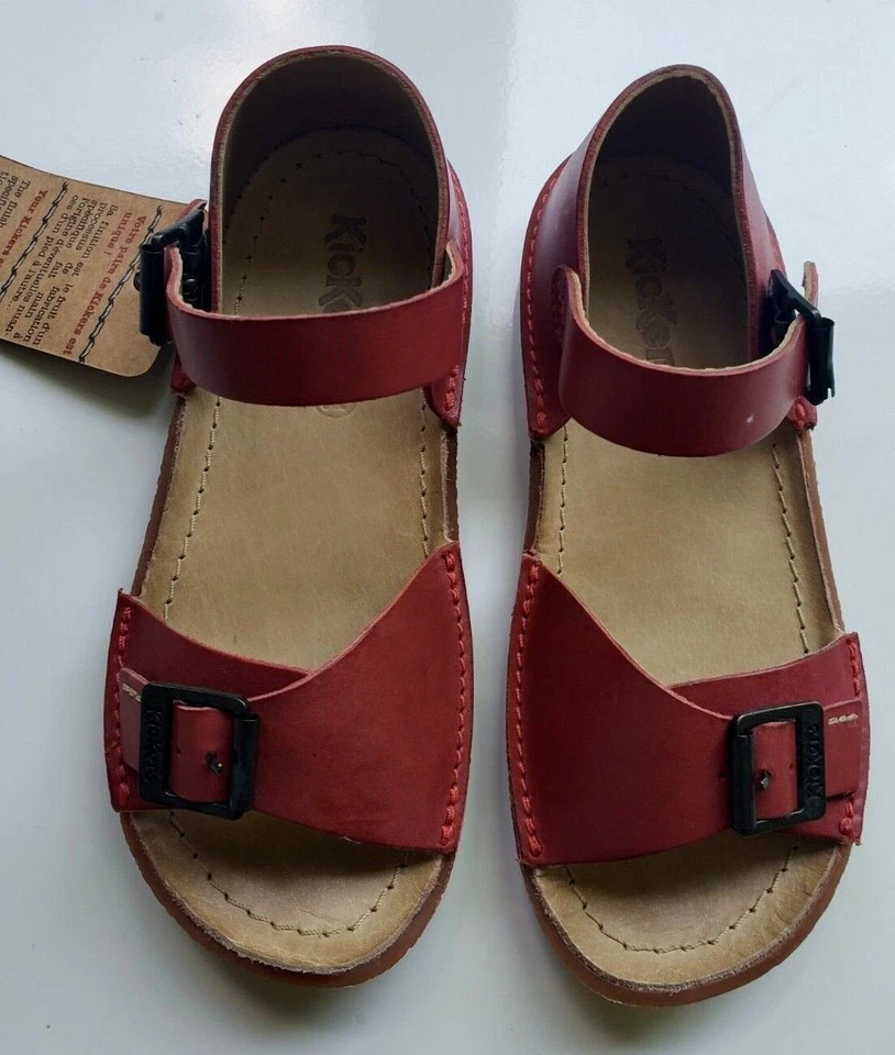 Kickers Pastille1 Girls Boys Buckled Red Leather Open Toe Shoes Sz Eur 32 US 1  - Image 3 of 4
