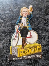 Hires Root Beer Die-Cut Trade Card late 1800s Hires Boy with Bicycle