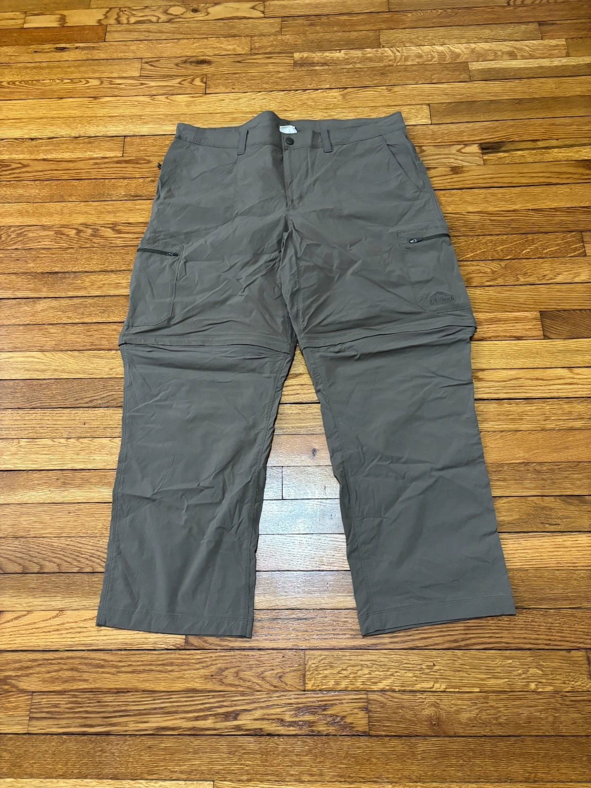 LL Bean Mens Convertible Hiking Pants Size 40x30 Brown Stretch Nylon Outdoors