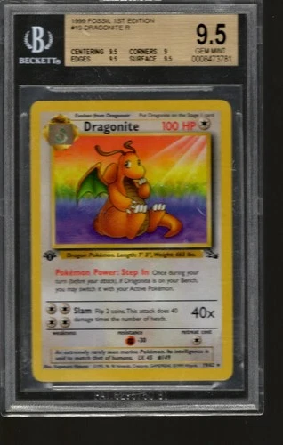 Dragonite Pokémon TCG 1999 Fossil 1st Edition Rare 19/62 WOTC BGS 9.5 GEM MINT