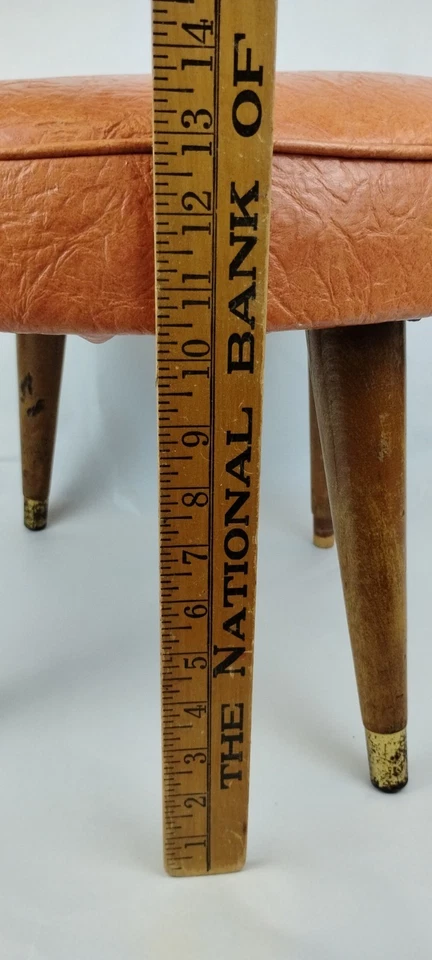 1960s Orange Vinyl Footstool w/Button Tapered Peg Legs Ottoman 18x9 MCM Original - Image 2 of 4