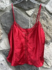 Vintage Victorias Secret Red Satin Cami Size L Lace Romantic Boudoir Cropped Y2K