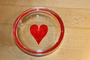 Vintage Small Glass Ashtray Red Heart