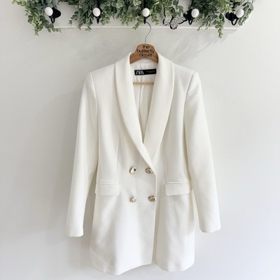 Zara Double Breasted Long Blazer Dress White Gold Buttons Size Large 14620 | eBay Zara Double Breasted Long Blazer Dress White Gold Buttons Size Large 14620 | eBay
