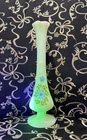 Vintage Fenton Blue Satin Custard Swung Glass  Bud Vase