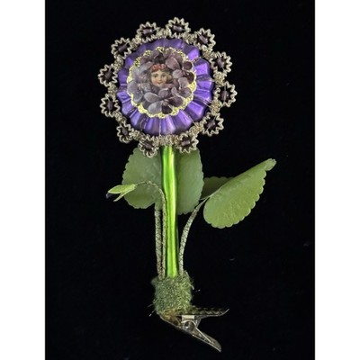 D. Blumchen Germany Scrap Ornament Victorian Flower Stem Girl w/ Clip Vintage
