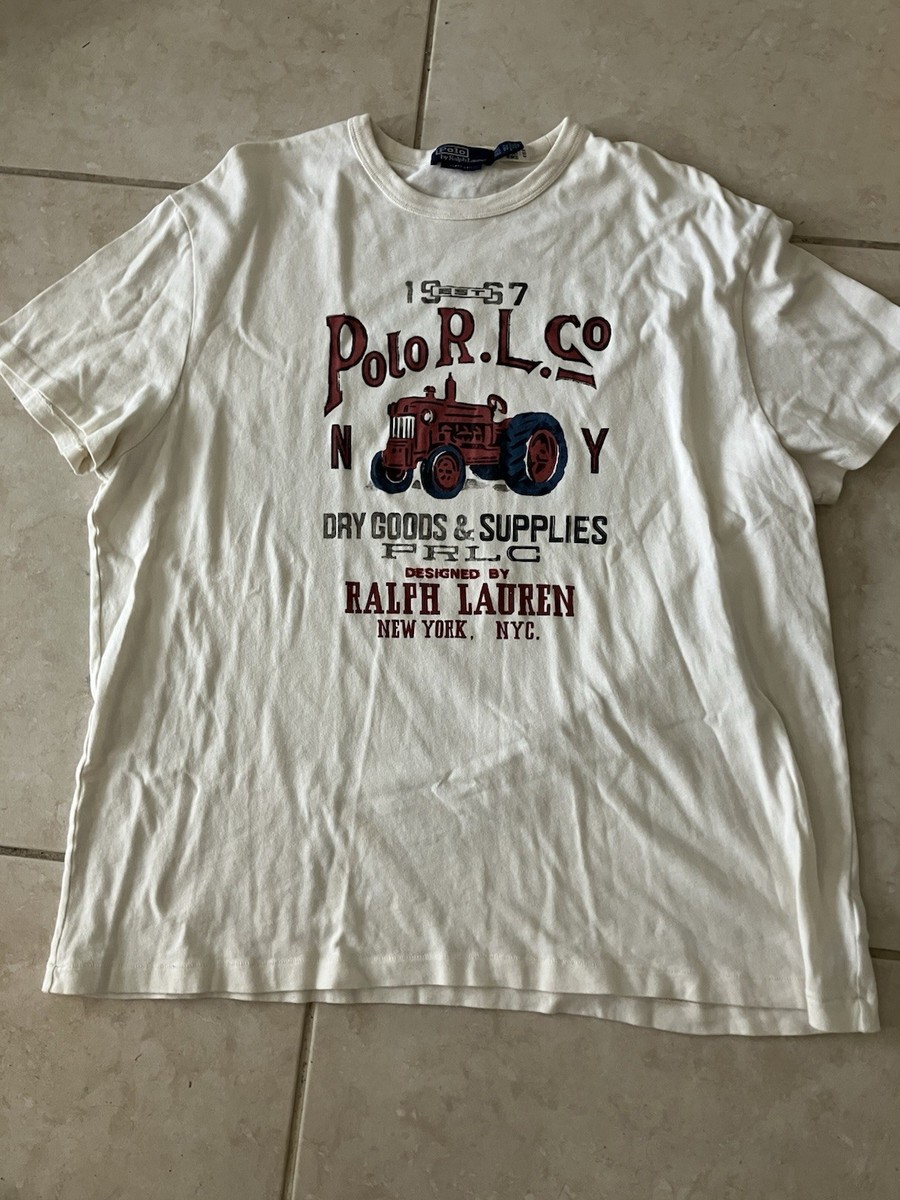 Polo Ralph Lauren T Shirt Mens 2XL White Classic Fit Tractor