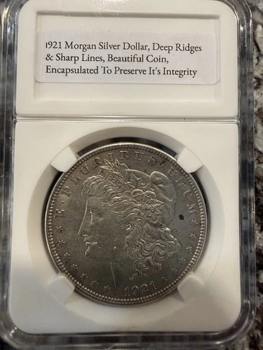 1921-P Morgan Silver Dollar, Deep Detailed Lines, Beautiful Coin, Encapsulated