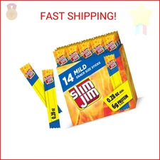 Slim Jim Smoked Meat Sticks, Mild Flavor, 6g Protein Per Serving, Snack Size, Lu