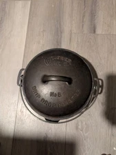 Antique Wagner Ware No. 8 Cast Iron 1268D Round Drip Drop Roaster & 1268B Lid