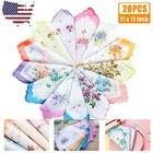 20PCS Women Vintage Floral Flowers Handkerchief 100% Cotton Square Hanky Ladies
