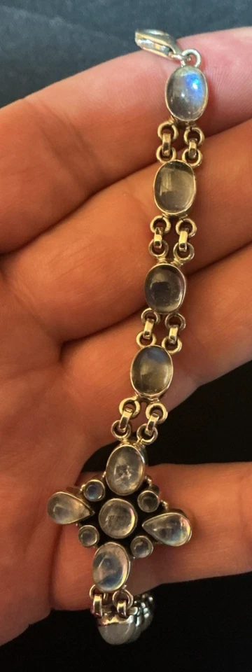 Nicky Butler Moonstone 925 NB Índia pulseira de prata esterlina cruz 7,5" 20,4g - Imagem 3 de 4