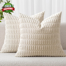 Corduroy Decorative Throw Pillow Covers 18X18 Cream White Pack of 2 durable