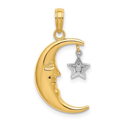 14k Bicolor Gold Halbmond mit beweglichem Hänger Stern Charm Anhänger 1,09g