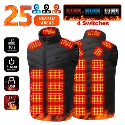 Heated Vest 25 Zones USB Electric Warm Jacket Men Women 3 Heat Levels Washable video thumbnail