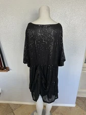 Women's Sequin Plus Size Mini Dress Short Sleeve Scoop Neck Pleated Size XL