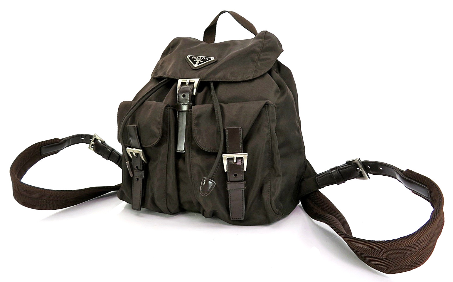 Auténtico bolso mochila pequeño de nailon y cuero marrón PRADA #61747