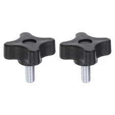 2pcs Star Knobs M6 x 12mm 4-Star Stud Knob Hand Tightening Clamping Screw Black
