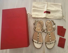 Valentino Garavani Women's Gold Rockstud Flat Sandals Shoes-Size 38-$825