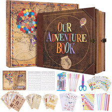 Adventure Book Scrapbook Photo Album,Retro Style Embossed Letter Cover Travel Di