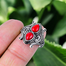Coral Ring 925 Sterling Silver Ring Handmade Gemstone Ring Women's Ring